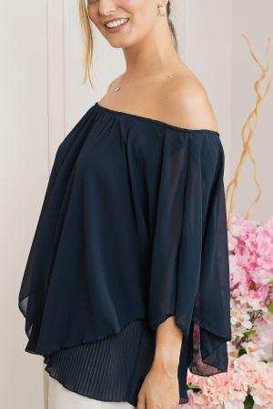 Bluza bleumarin din voal cu maiou plisat [1]