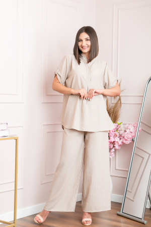 Bluza casual Athena cu guler stil tunica si insertii argintii - Bej [5]