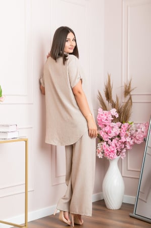 Bluza casual Athena cu guler stil tunica si insertii argintii - Bej [3]