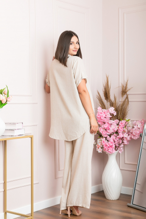 Bluza casual Athena cu guler stil tunica si insertii argintii - Ecru [3]