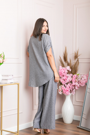 Bluza casual Athena cu guler stil tunica si insertii argintii - Gri [3]