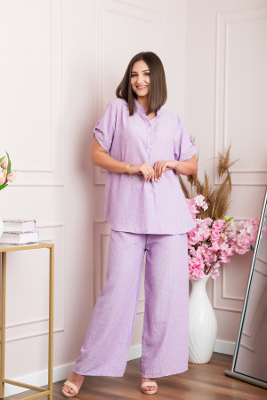 Bluza casual Athena cu guler stil tunica si insertii argintii - Lila [5]