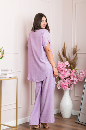 Bluza casual Athena cu guler stil tunica si insertii argintii - Lila [3]