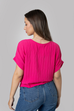 Bluza ciclam casual cu aspect texturat si nod in talie [2]