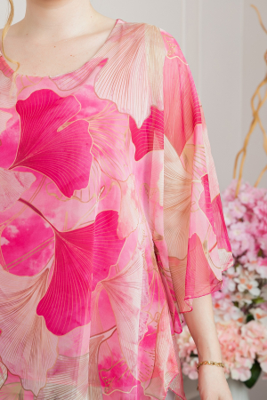 Bluza ciclam din voal cu maneci largi si imprimeu floral [1]