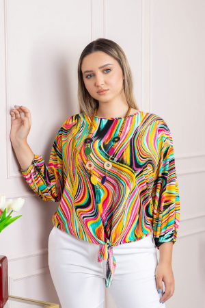 Bluza cu imprimeu curcubeu galben si colier decorativ [2]