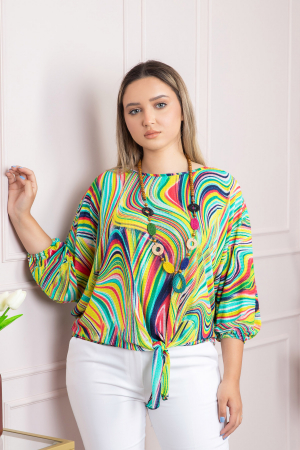 Bluza cu imprimeu curcubeu verde si colier decorativ [2]