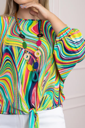 Bluza cu imprimeu curcubeu verde si colier decorativ [1]