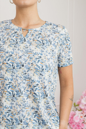Bluza cu imprimeu floral albastru pastel si detaliu metalic [1]