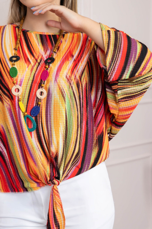 Bluza cu imprimeu orange abstract si colier decorativ [1]