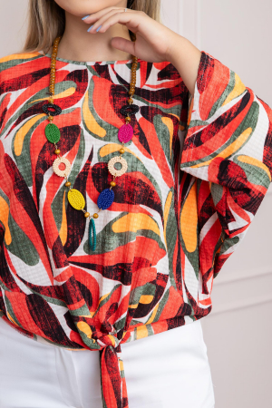 Bluza cu imprimeu tropical orange si colier decorativ [1]