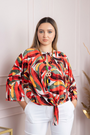 Bluza cu imprimeu tropical orange si colier decorativ [0]