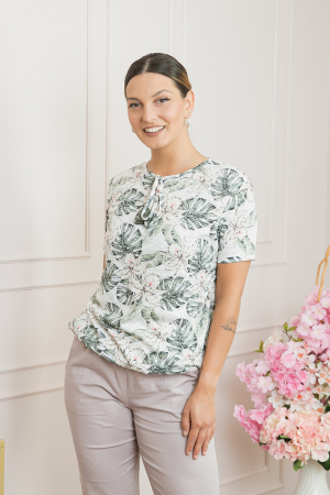 Bluze - Bluza cu imprimeu tropical pastel verde