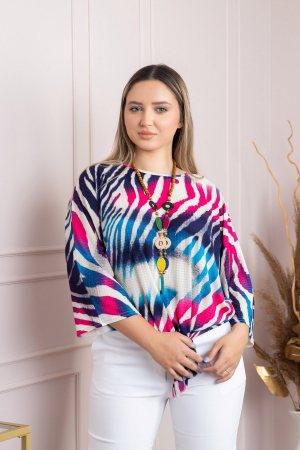Bluza cu imprimeu zebra multicolor si colier decorativ [2]