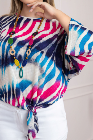 Bluza cu imprimeu zebra multicolor si colier decorativ [1]