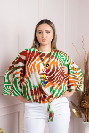 Bluze - Bluza cu imprimeu zebra orange si colier decorativ