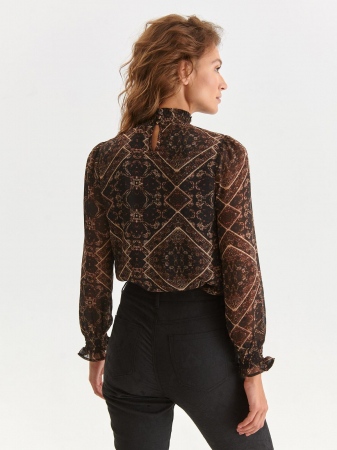 Bluza cu maneci bufante si imprimeu mandala maro [3]