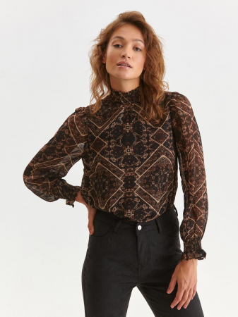 Bluza cu maneci bufante si imprimeu mandala maro [0]