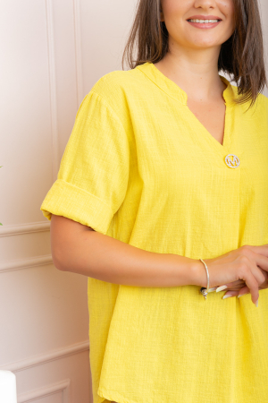 Bluza dama din bumbac Hope cu guler tunica - Galben [1]