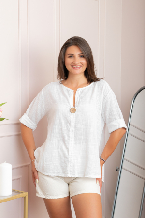 Bluze - Bluza dama din bumbac Kerry cu maneci reglabile - Alb