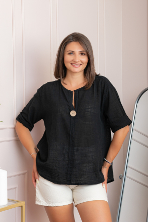 Bluze - Bluza dama din bumbac Kerry cu maneci reglabile - Negru
