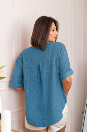 Bluza dama din bumbac Kerry cu maneci reglabile - Turcoaz [1]