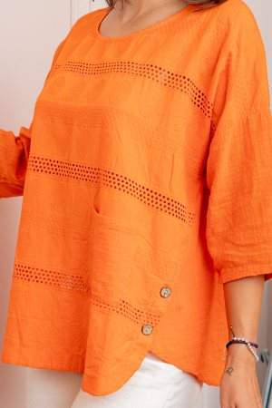 Bluza dama din bumbac Louise cu perforatii si buzunar - Orange [1]