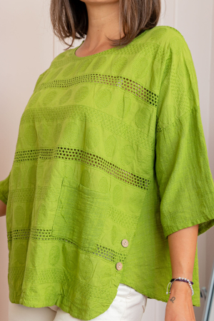 Bluza dama din bumbac Louise cu perforatii si buzunar - Verde lime [1]