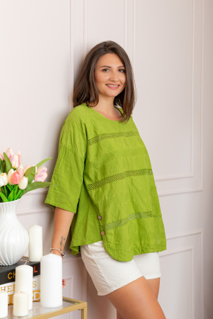 Bluza dama din bumbac Louise cu perforatii si buzunar - Verde lime [2]