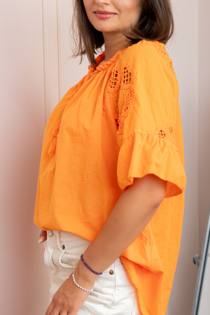 Bluza dama din bumbac Myra cu perforatii florale - Orange [1]