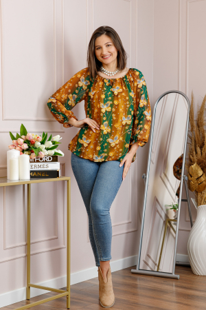 Bluza dama din voal caramiziu cu fluturi galbeni Georgia [3]