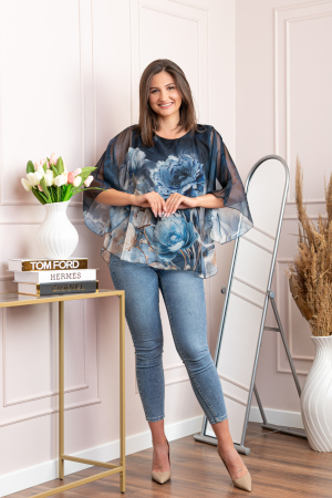 Bluza dama eleganta Shirley bleumarin din voal cu imprimeu floral [3]