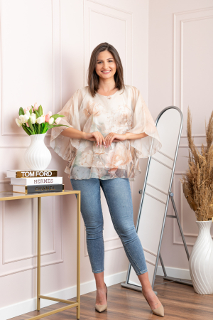 Bluza dama eleganta Shirley crem din voal cu imprimeu floral [3]