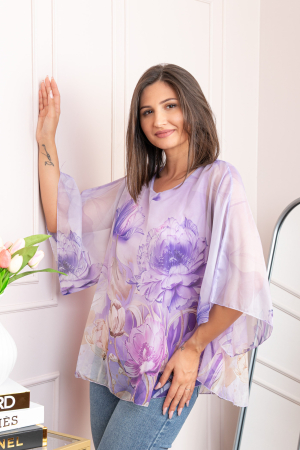 Bluza dama eleganta Shirley lila din voal cu imprimeu floral [2]