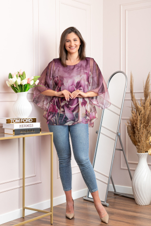 Bluza dama eleganta Shirley mov pruna din voal cu imprimeu floral [3]