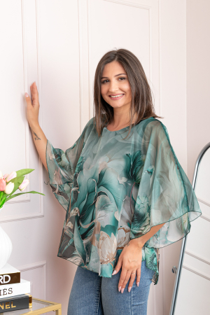 Bluza dama eleganta Shirley verde din voal cu imprimeu floral [2]