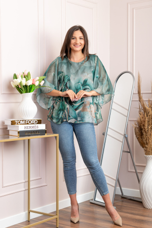Bluza dama eleganta Shirley verde din voal cu imprimeu floral [3]