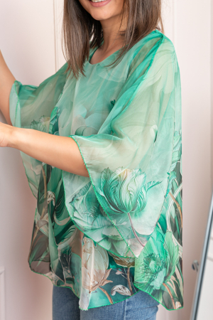 Bluza dama eleganta Shirley verde smarald din voal cu imprimeu floral [1]