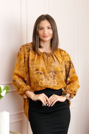 Bluze - Bluza dama galben mustar cu imprimeu floral maro Quinn plus size