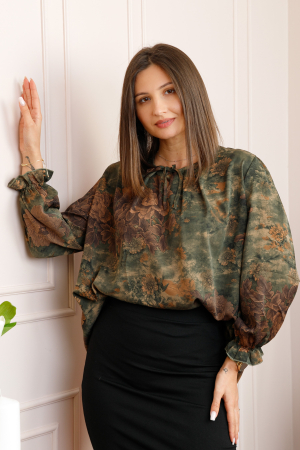 Bluza dama kaki cu imprimeu floral maro Quinn plus size [2]