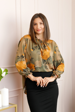 Bluze - Bluza dama kaki cu imprimeu floral orange Quinn plus size