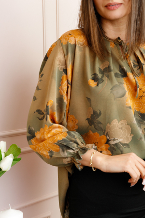 Bluza dama kaki cu imprimeu floral orange Quinn plus size [1]