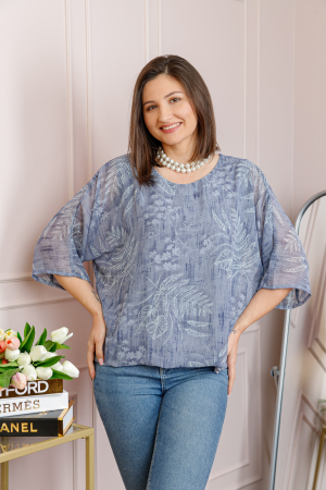 Bluza dama Maddie din voal bleu cu imprimeu floral alb [2]