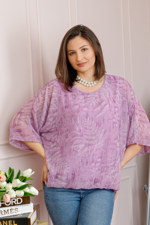 Bluza dama Maddie din voal lila cu imprimeu floral alb [2]