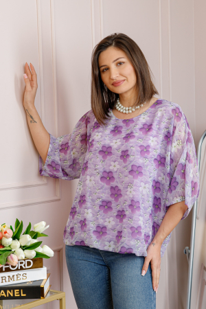 Bluza dama Maddie din voal lila cu imprimeu floral mov [1]