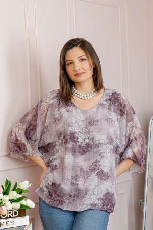 Bluza dama Maddie din voal mov prafuit cu imprimeu floral mov [2]