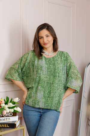 Bluza dama Maddie din voal verde cu imprimeu texturat alb [2]