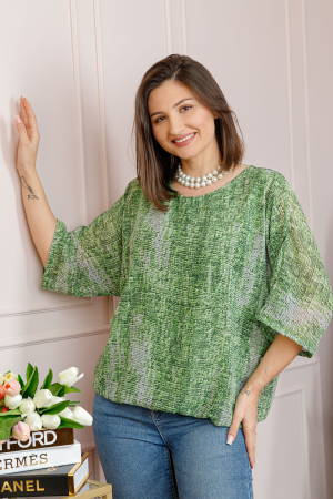 Bluza dama Maddie din voal verde cu imprimeu texturat alb [1]