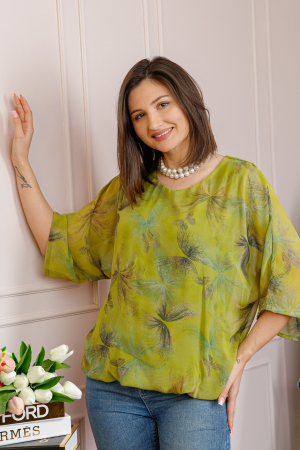 Bluza dama Maddie din voal verde lime cu imprimeu floral verde petrol [1]