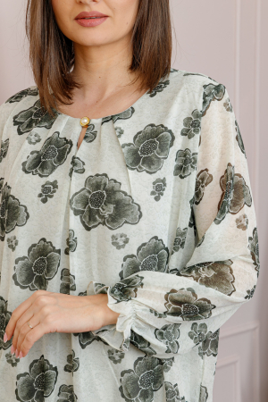 Bluza dama Pauline din voal ivoire cu imprimeu floral negru [1]